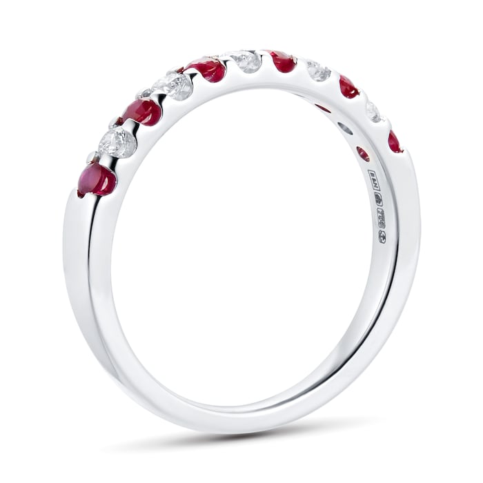 Goldsmiths Brilliant Cut Ruby and Diamond Eternity Ring in 18 Carat White Gold - Ring Size N