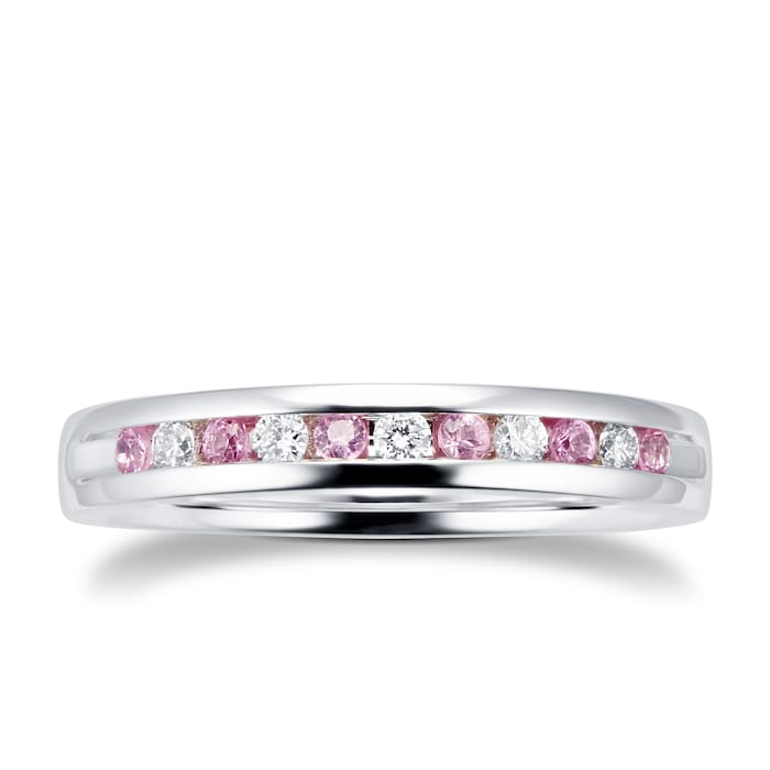 Goldsmiths Brilliant Cut Pink Sapphire and Diamond Eternity Ring in 18 Carat White Gold