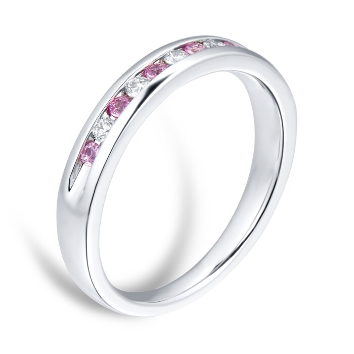 Goldsmiths Brilliant Cut Pink Sapphire and Diamond Eternity Ring in 18 Carat White Gold