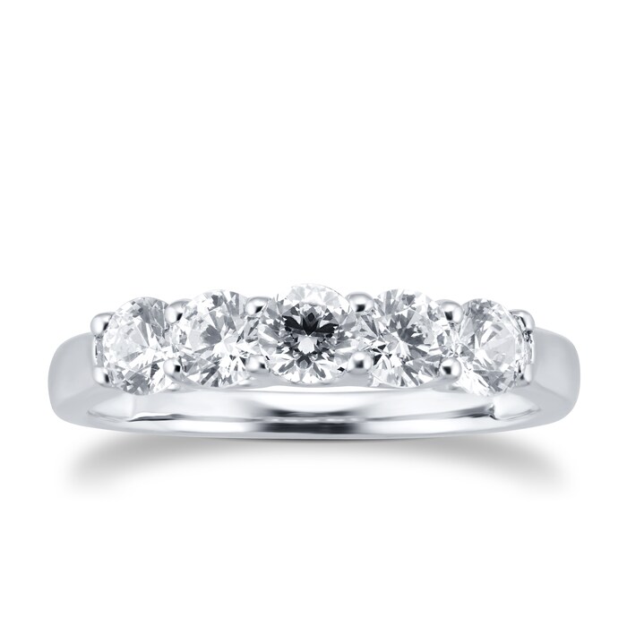 Goldsmiths 18ct White Gold 1.00cttw 5 Stone Claw Set Eternity Ring - Ring Size L