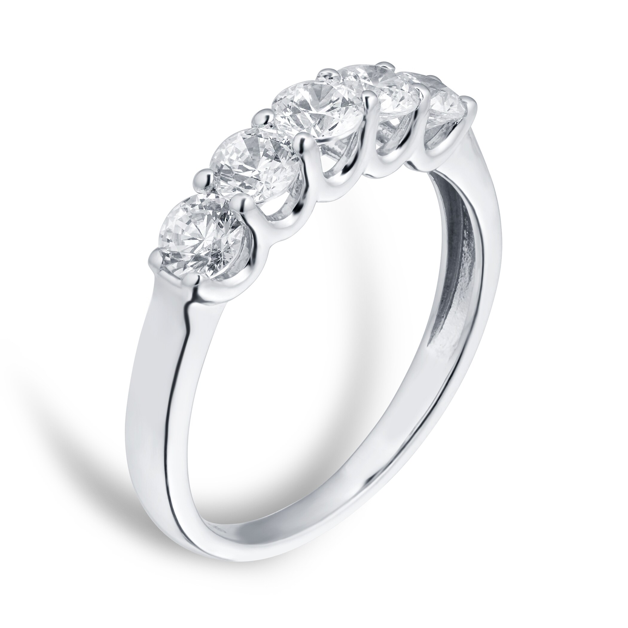Goldsmiths 18ct White Gold 1.00cttw 5 Stone Claw Set Eternity Ring - Ring Size P Goldsmiths 18ct White Gold 1.00cttw 5 Stone Claw Set Eternity Ring - Ring Size P
