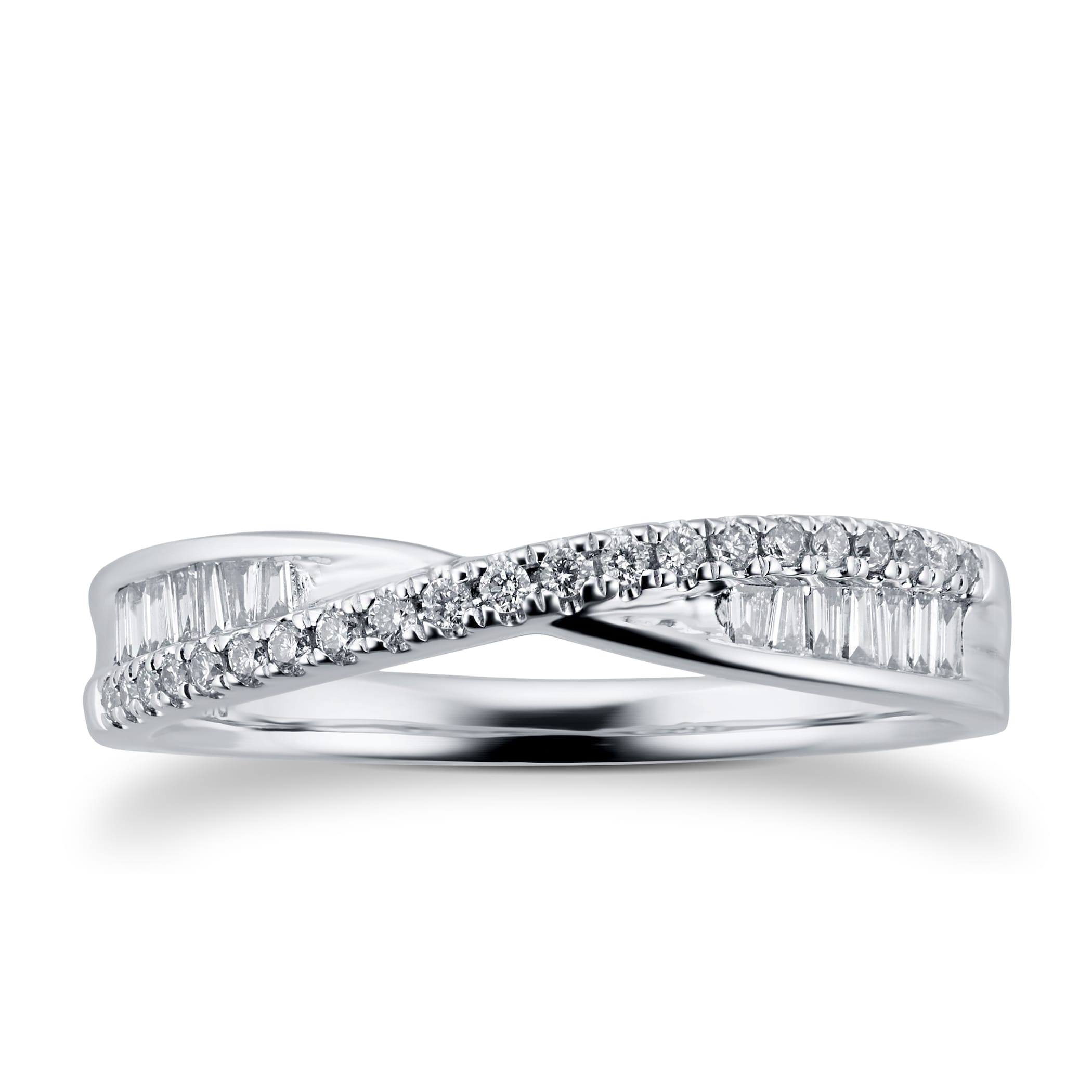 Goldsmiths 18ct White Gold Cross Over 0.25ct Diamond Ring - Ring Size P Goldsmiths 18ct White Gold Cross Over 0.25ct Diamond Ring - Ring Size P
