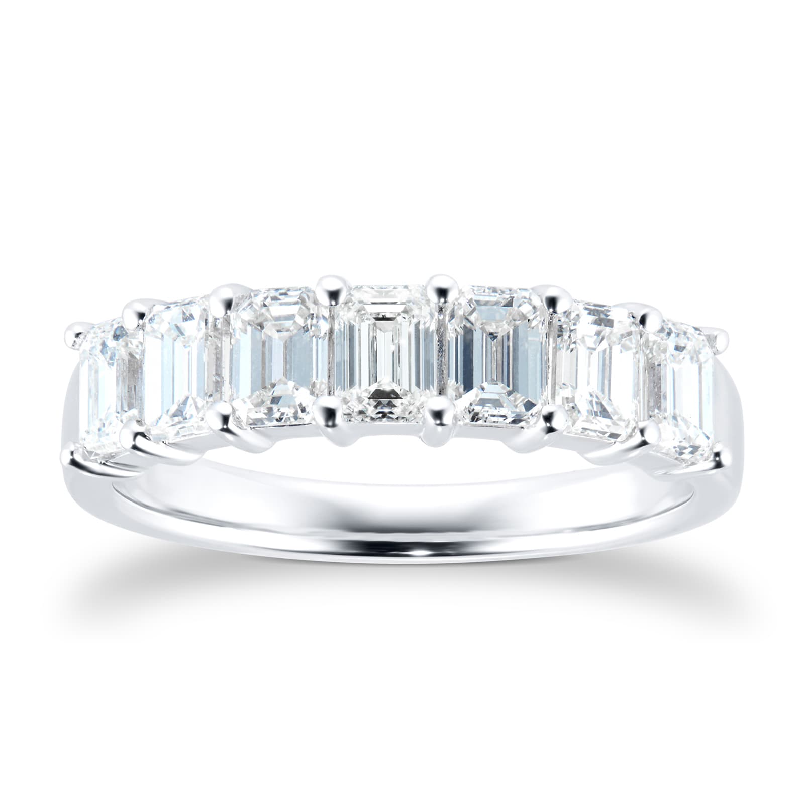 Goldsmiths Platinum 1.50ct 7 stone Emerald Claw Set Eternity Ring - Ring Size Q Goldsmiths Platinum 1.50ct 7 stone Emerald Claw Set Eternity Ring - Ring Size Q