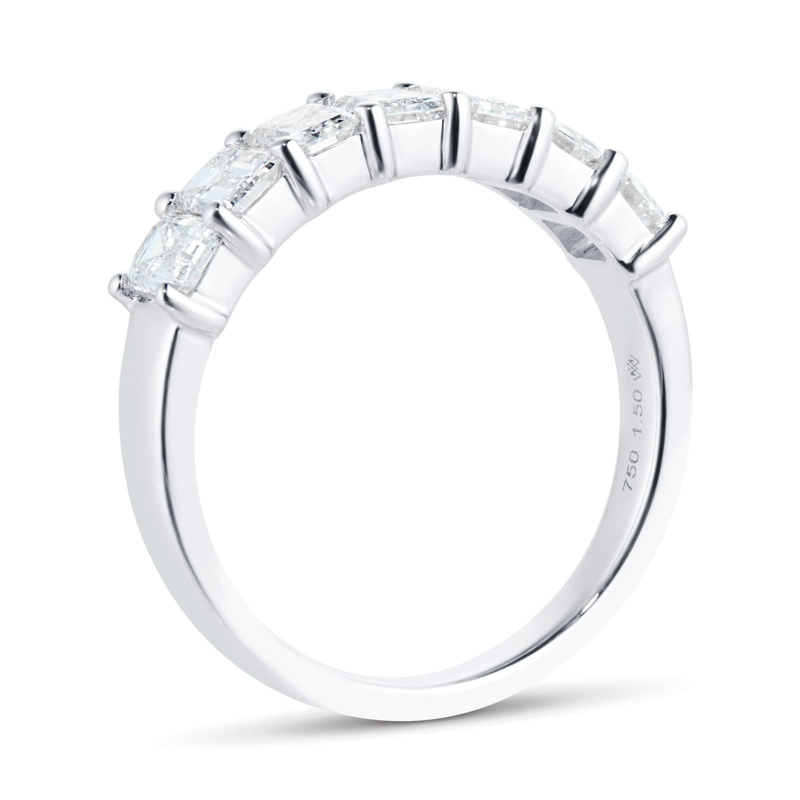 Goldsmiths Platinum 1.50ct 7 stone Emerald Claw Set Eternity Ring - Ring Size Q Goldsmiths Platinum 1.50ct 7 stone Emerald Claw Set Eternity Ring - Ring Size Q