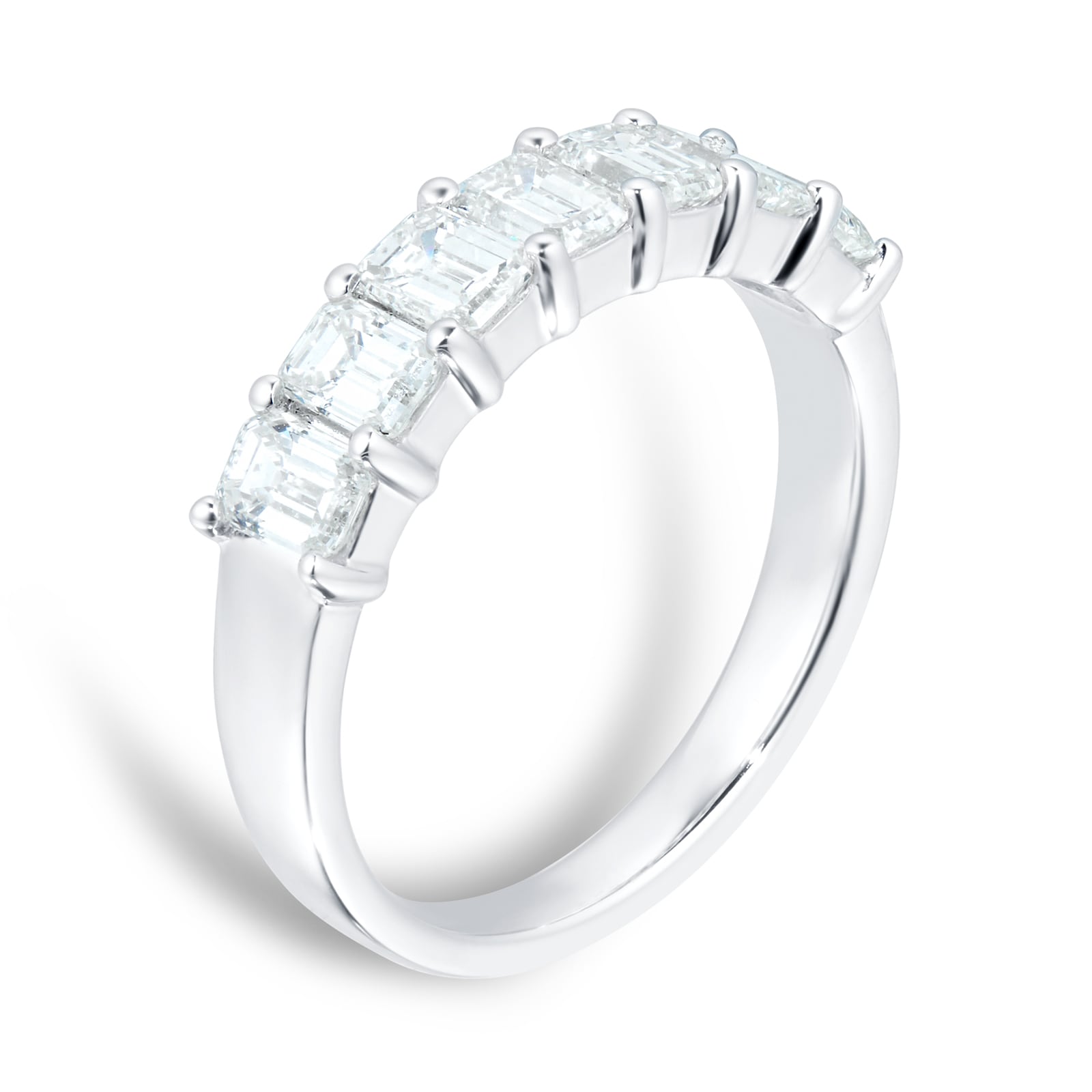 Goldsmiths Platinum 1.50ct 7 stone Emerald Claw Set Eternity Ring - Ring Size Q Goldsmiths Platinum 1.50ct 7 stone Emerald Claw Set Eternity Ring - Ring Size Q