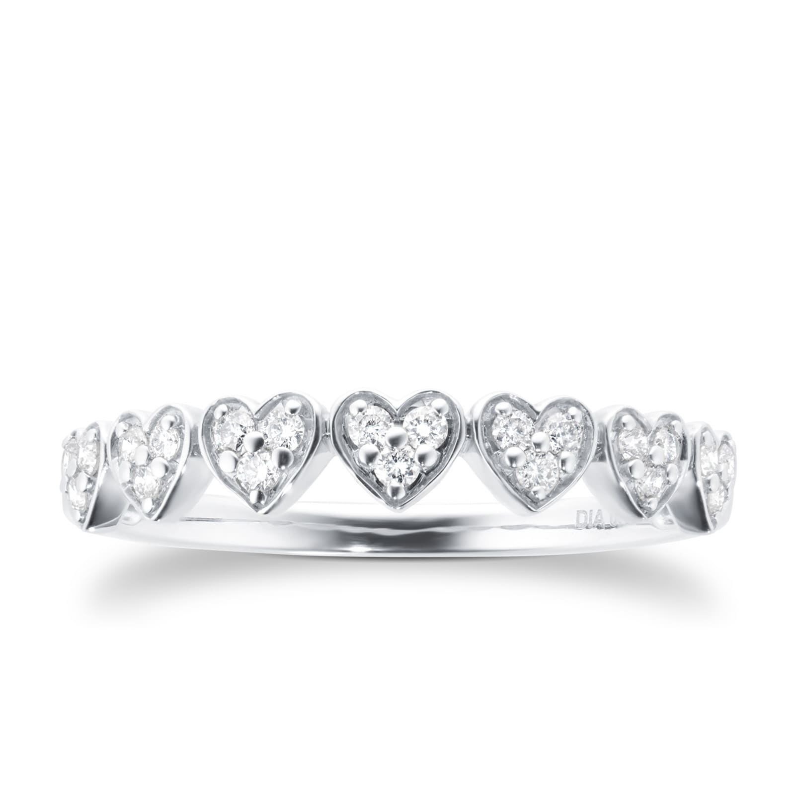 9ct White Gold 0.18ct Diamond Heart Motif Eternity Ring - Ring Size L