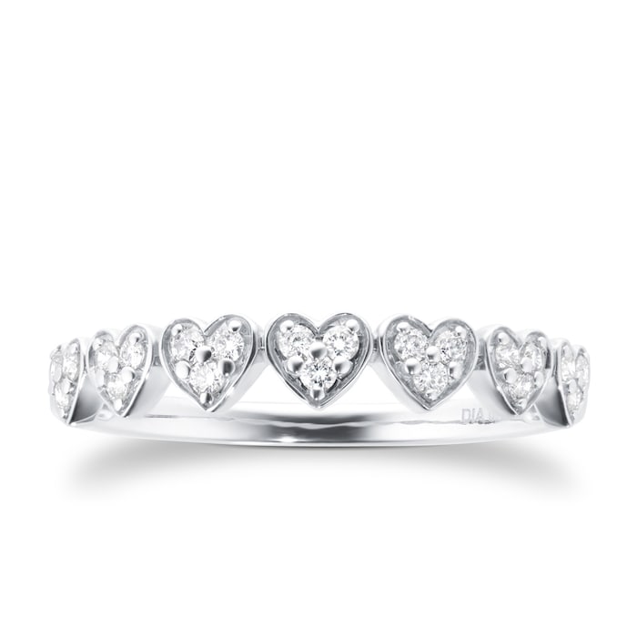 Goldsmiths 9ct White Gold 0.18ct Diamond Heart Motif Eternity Ring