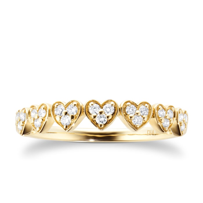 Goldsmiths 9ct Yellow Gold 0.18ct Diamond Heart Motif Eternity Ring
