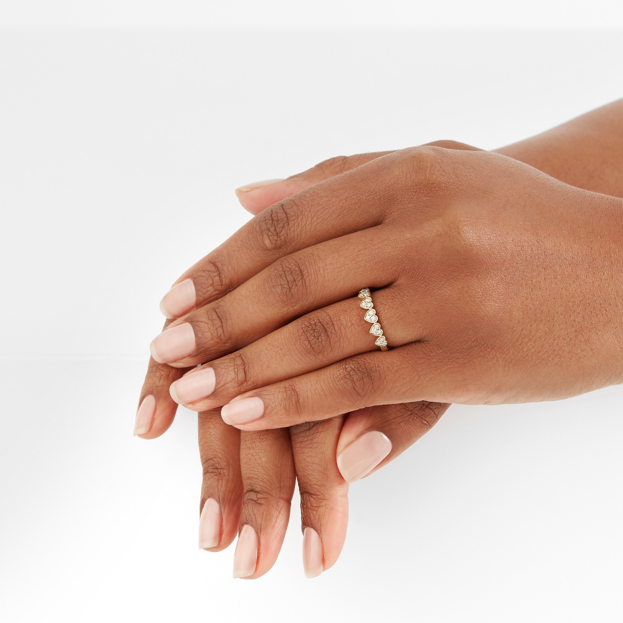 Goldsmiths 9ct Yellow Gold 0.18ct Diamond Heart Motif Eternity Ring Goldsmiths 9ct Yellow Gold 0.18ct Diamond Heart Motif Eternity Ring