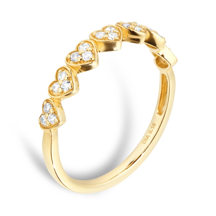 Goldsmiths 9ct Yellow Gold 0.18ct Diamond Heart Motif Eternity Ring