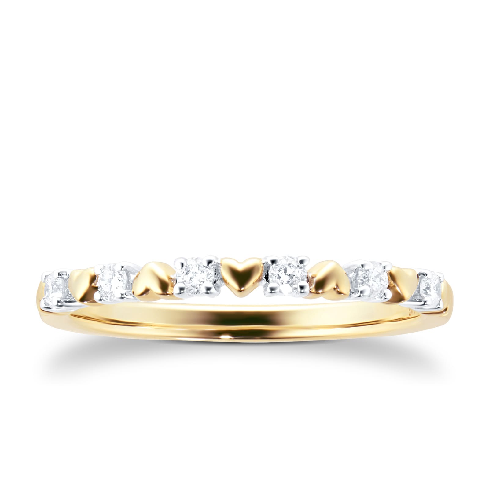 9ct Gold Two Tone 0.15ct Diamond Heart Eternity Ring - Ring Size Q