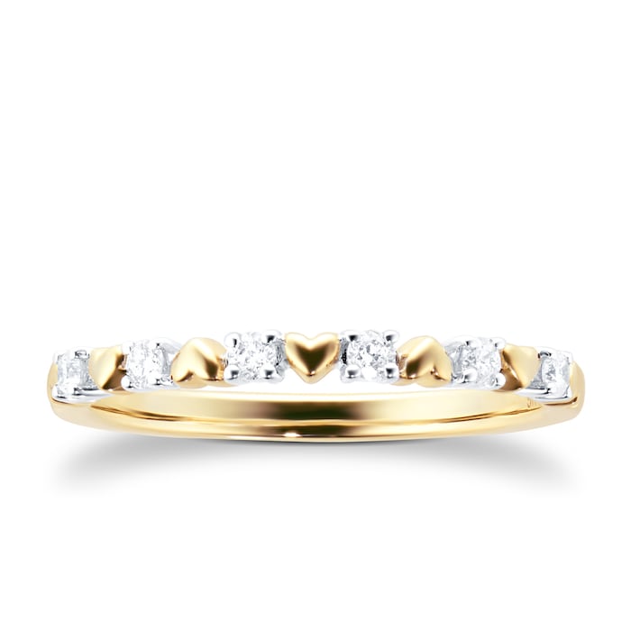 Goldsmiths 9ct Gold Two Tone 0.15ct Diamond Heart Eternity Ring