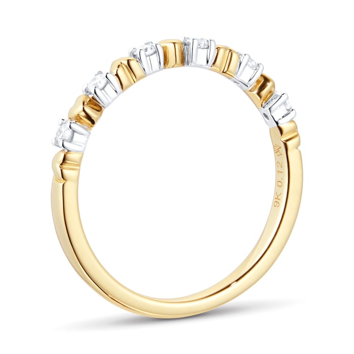 Goldsmiths 9ct Gold Two Tone 0.12ct Diamond Heart Eternity Ring - Ring Size O