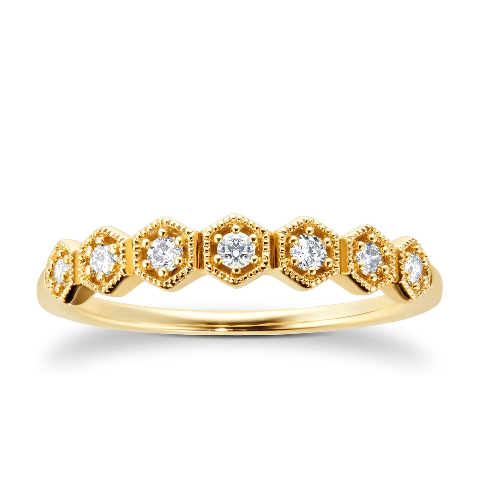 9ct Yellow Gold 0.15ct Diamond Milgrain Honeycomb Eternity Ring
