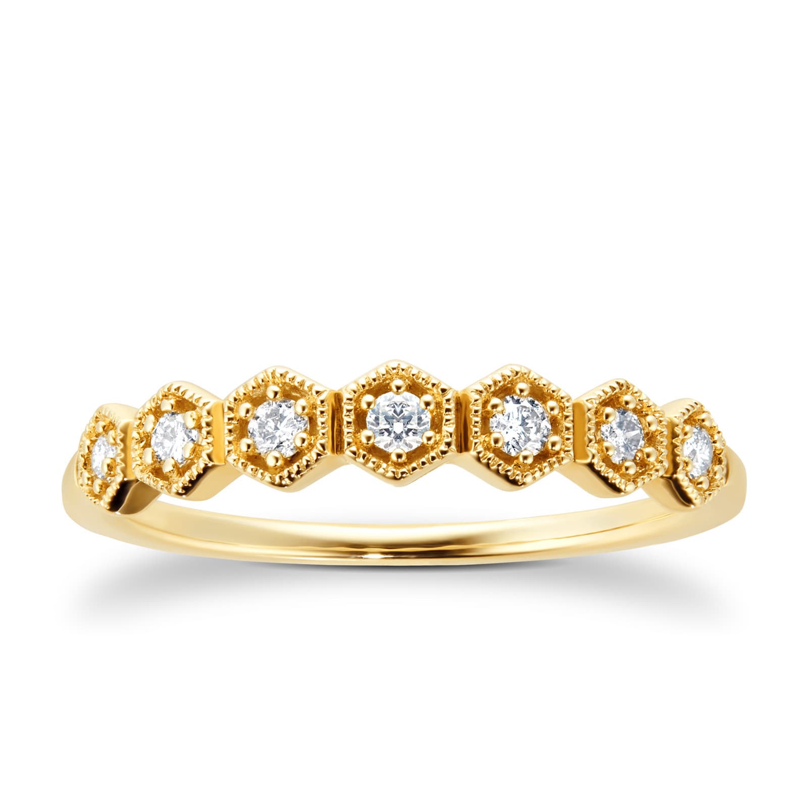 Goldsmiths 9ct Yellow Gold 0.15ct Diamond Milgrain Honeycomb Eternity Ring