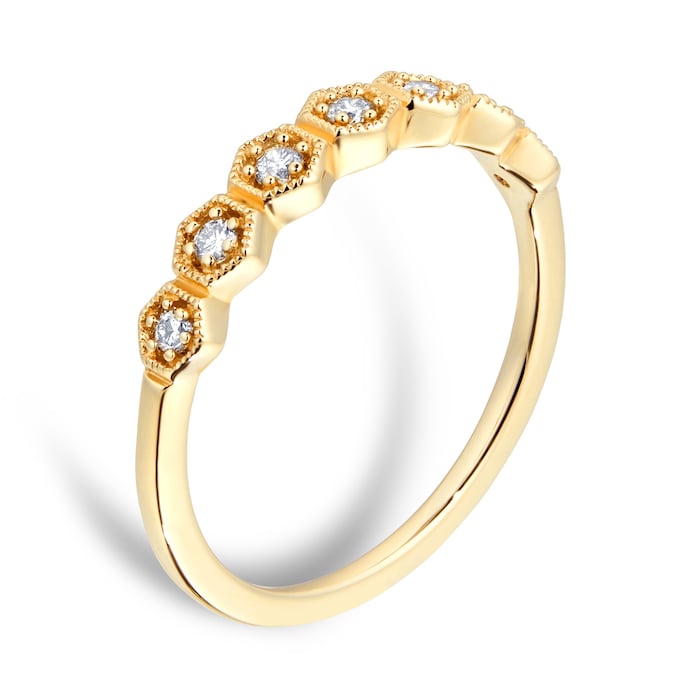 Goldsmiths 9ct Yellow Gold 0.15ct Diamond Milgrain Honeycomb Eternity Ring