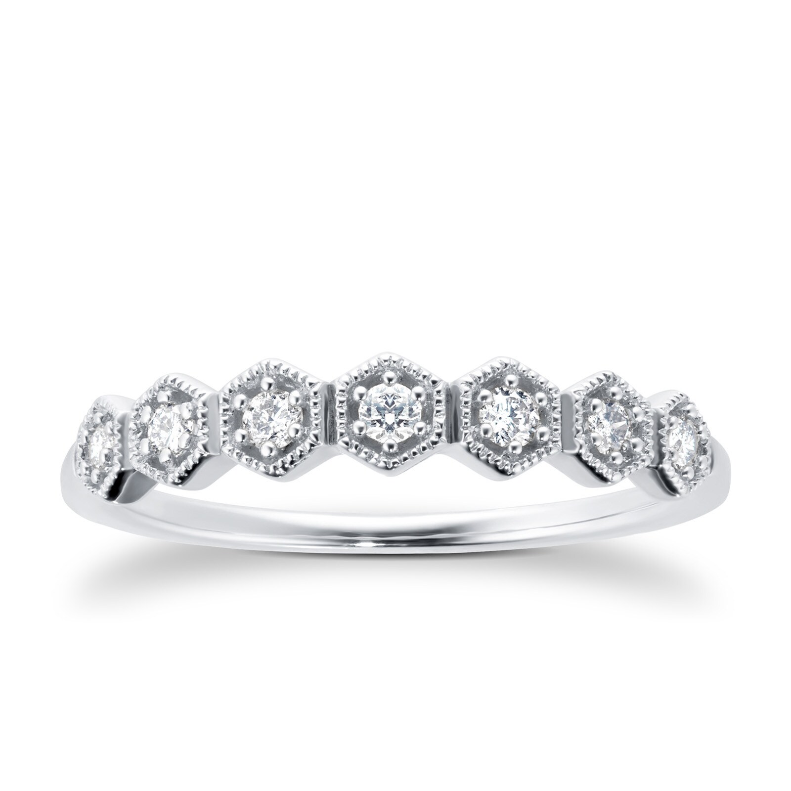 Goldsmiths 9ct White Gold 0.15ct Diamond Milgrain Honeycomb Eternity Ring Goldsmiths 9ct White Gold 0.15ct Diamond Milgrain Honeycomb Eternity Ring