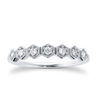 Goldsmiths 9ct White Gold 0.15ct Diamond Milgrain Honeycomb Eternity Ring