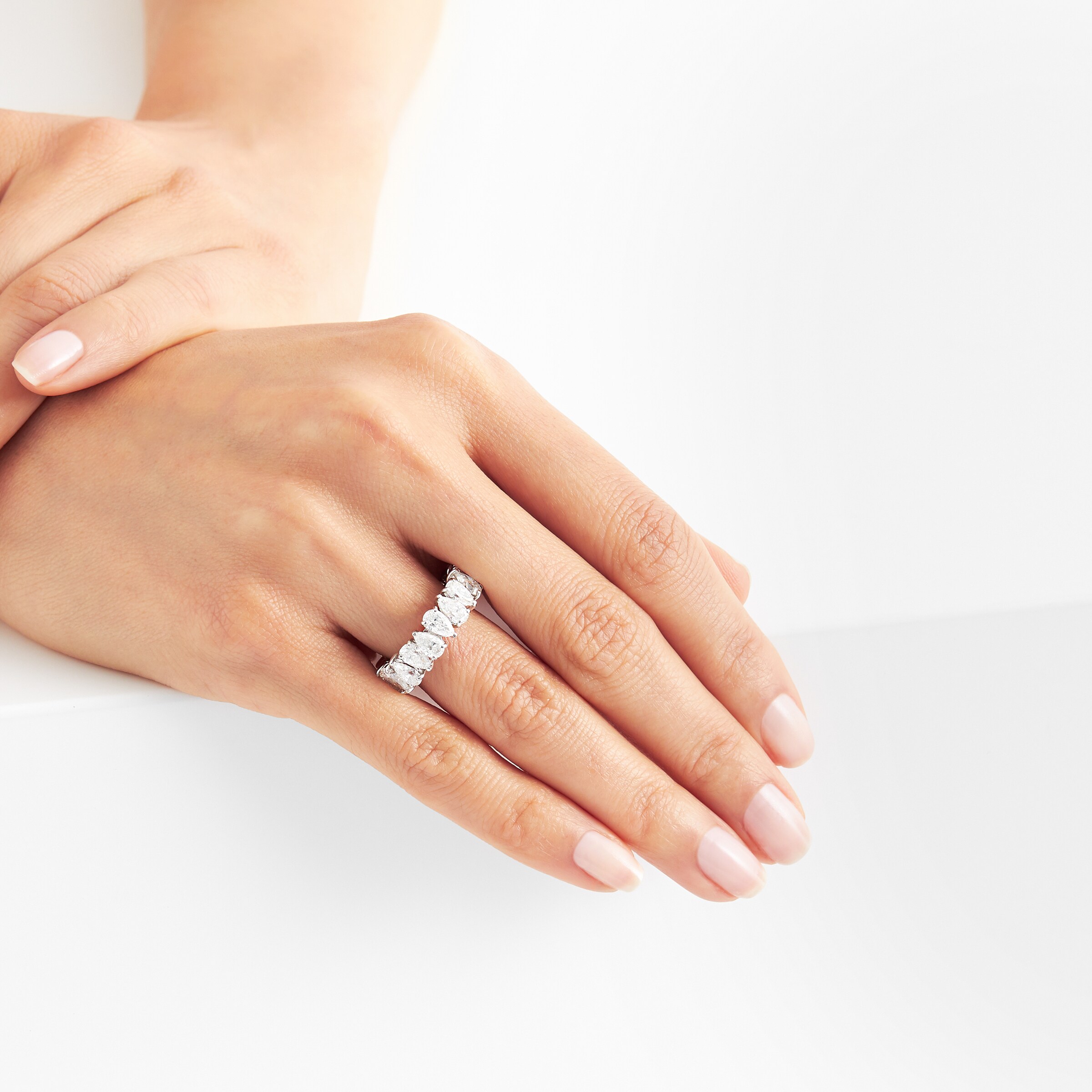 Mappin & Webb 18ct White Gold 6.33ct Pear Cut Diamond Eternity Ring - Ring Size K