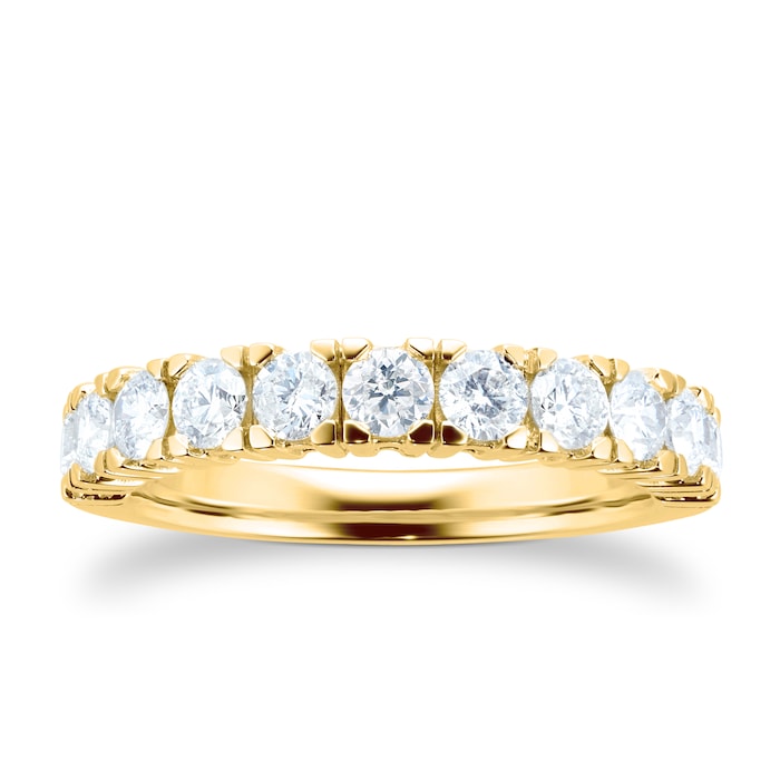 Goldsmiths 18ct Yellow Gold 1.00ct Claw Set Half Eternity Ring - Ring Size J