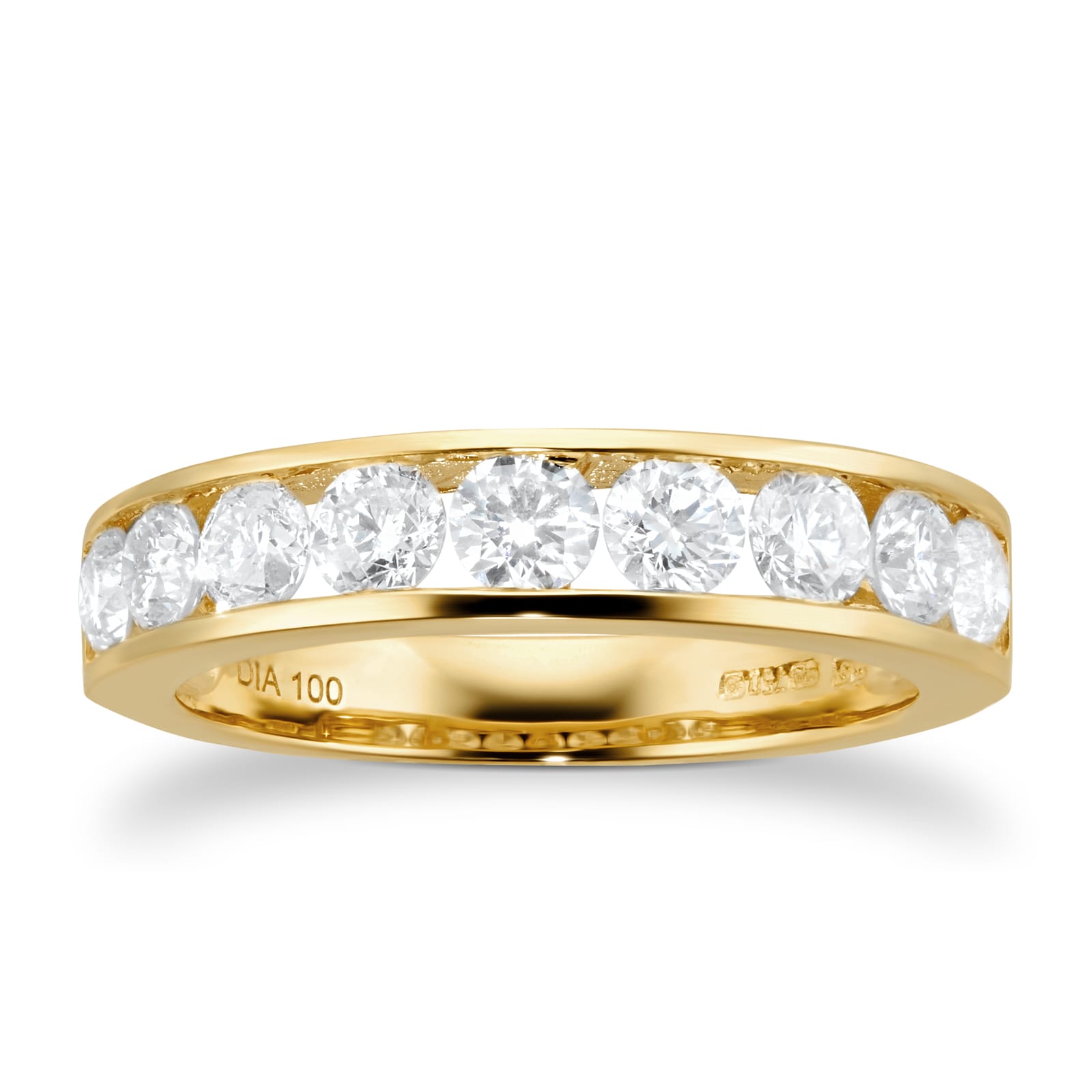 Goldsmiths 18ct Yellow Gold 1.00ct Diamond Channel Set Half Eternity Ring - Ring Size J