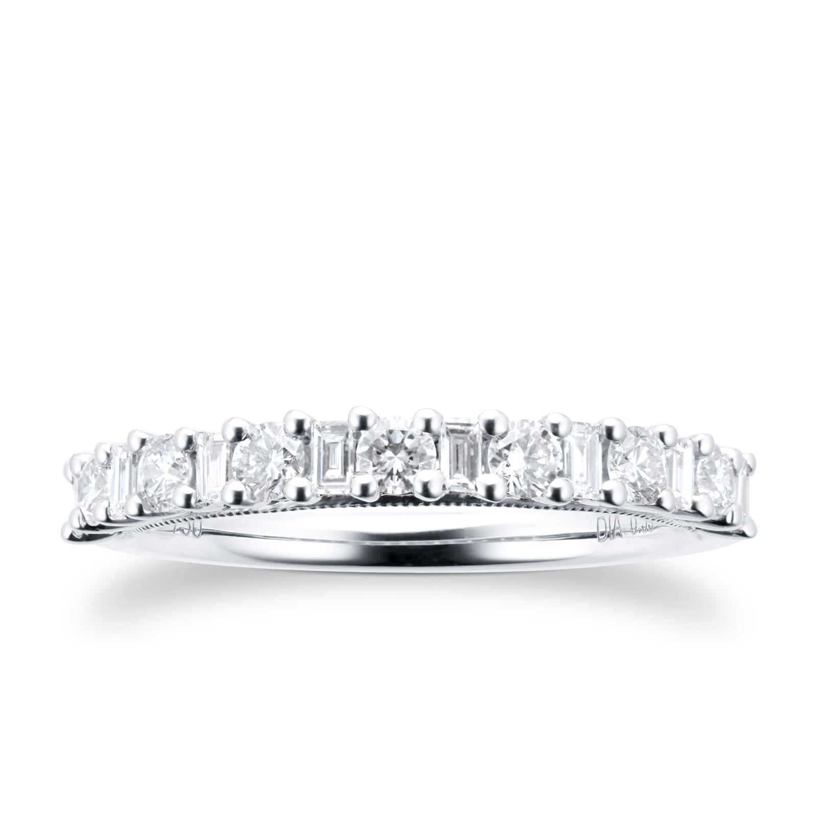 18ct White Gold 0.59ct Diamond Baguette & Round Cut Eternity Ring