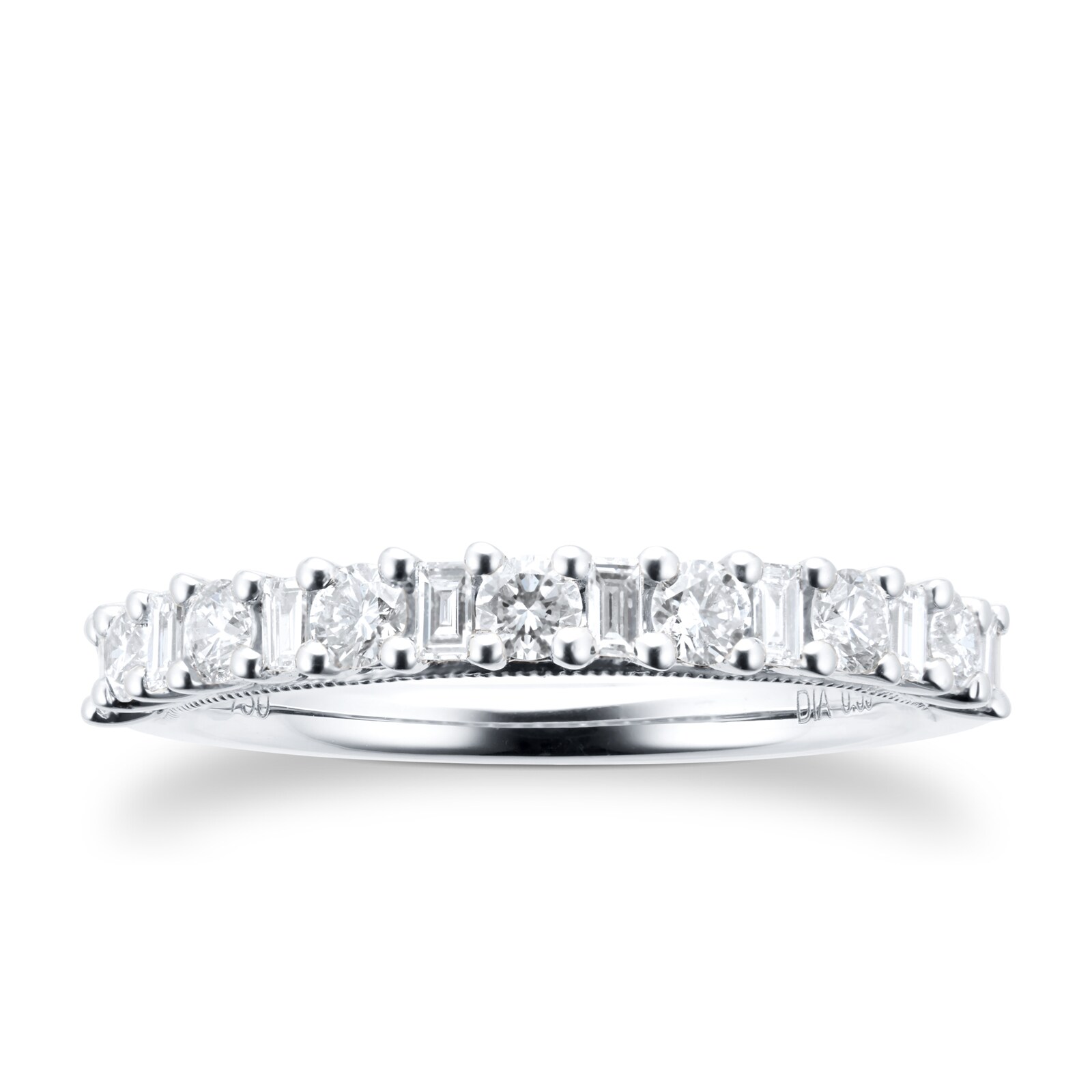 Goldsmiths 18ct White Gold 0.59ct Diamond Baguette & Round Cut Eternity Ring