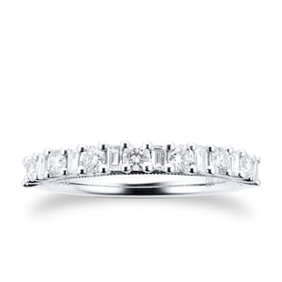 Goldsmiths 18ct White Gold 0.59ct Diamond Baguette & Round Cut Eternity Ring