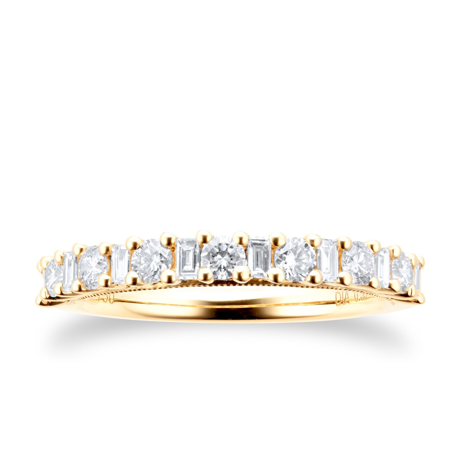 18ct Yellow Gold 0.59ct Diamond Baguette & Round Cut Eternity Ring