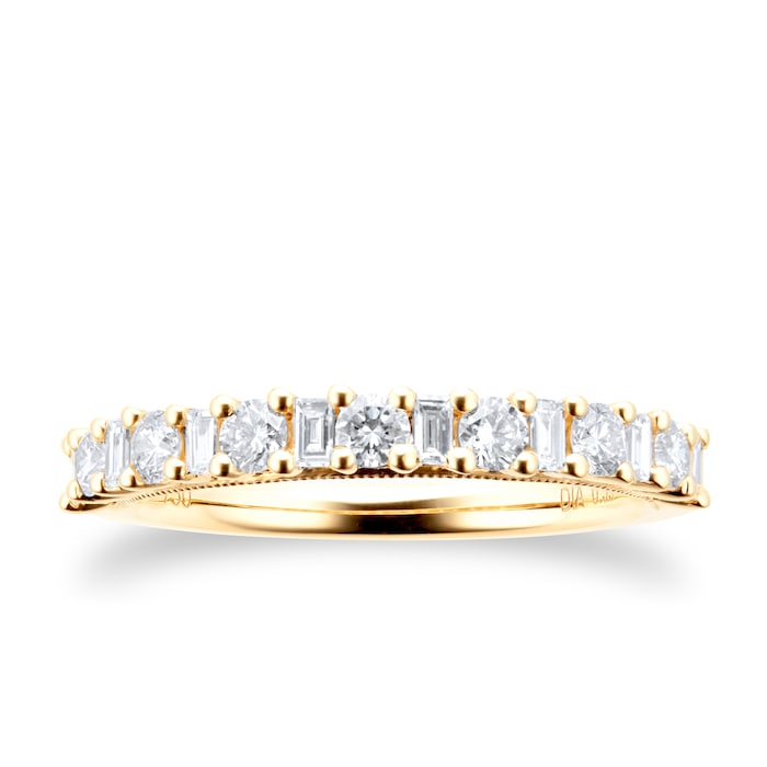 Goldsmiths 18ct Yellow Gold 0.59ct Diamond Baguette & Round Cut Eternity Ring