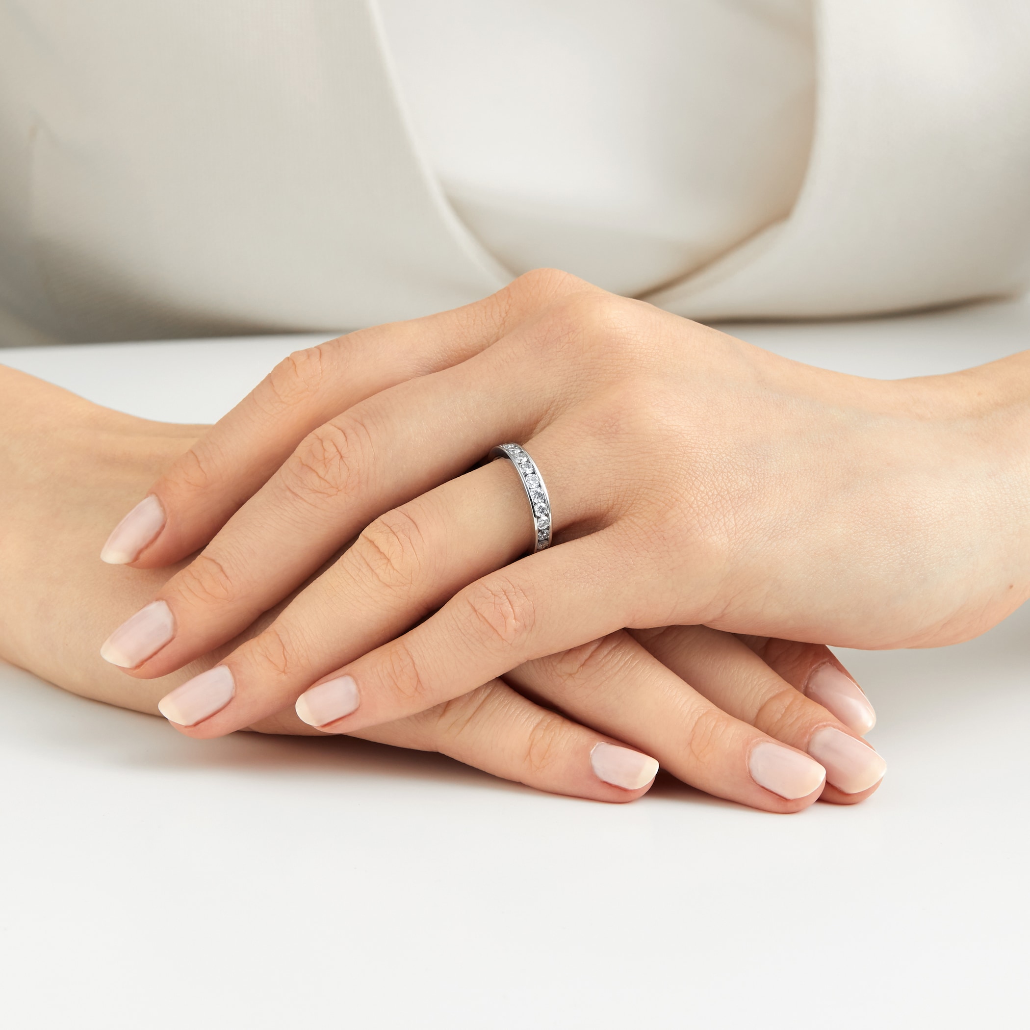 Goldsmiths 18ct White Gold Diamond Channel Set Eternity Ring - Ring Size L Goldsmiths 18ct White Gold Diamond Channel Set Eternity Ring - Ring Size L