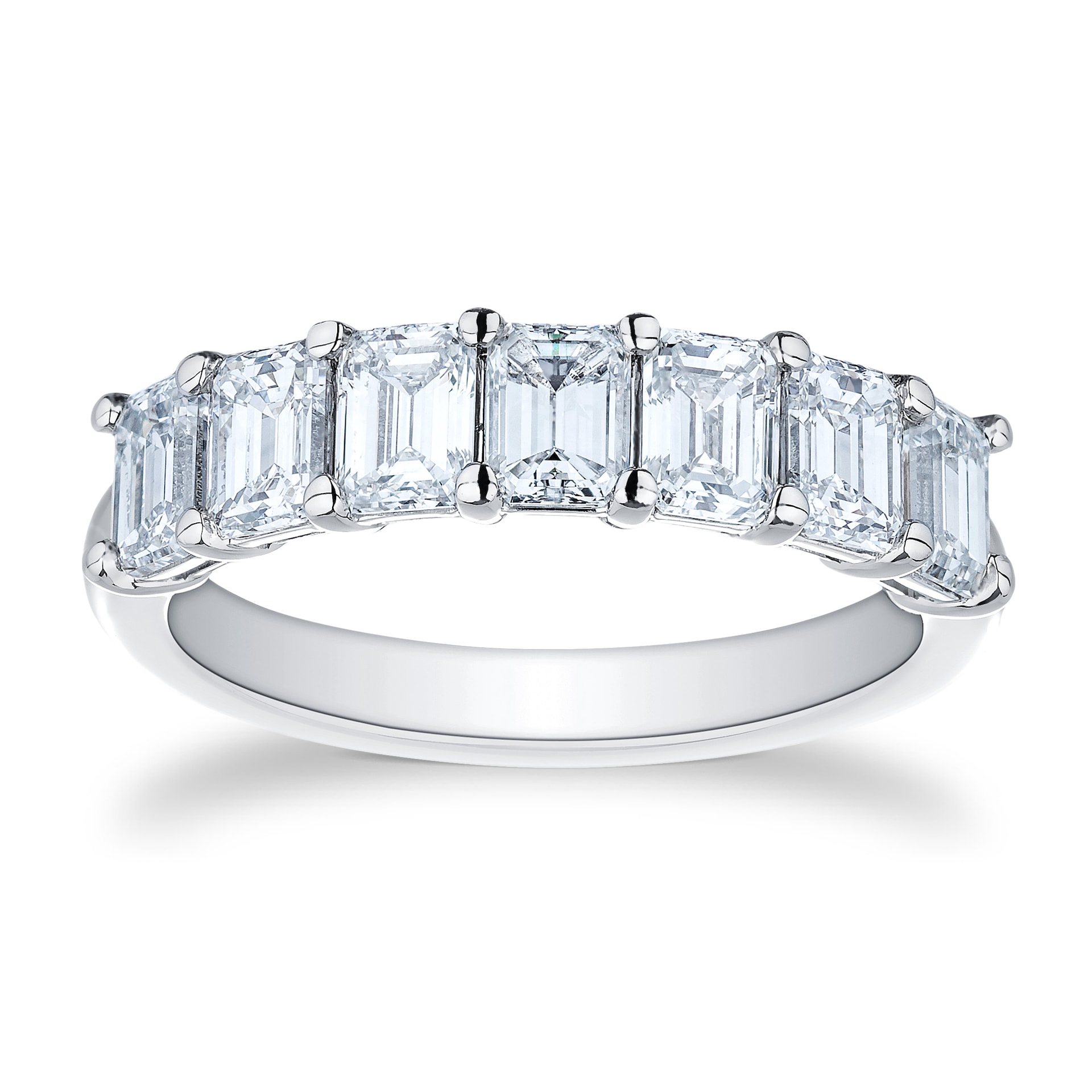 Mappin & Webb Platinum 2.24cttw Seven Stone Emerald Cut Diamond Eternity Ring