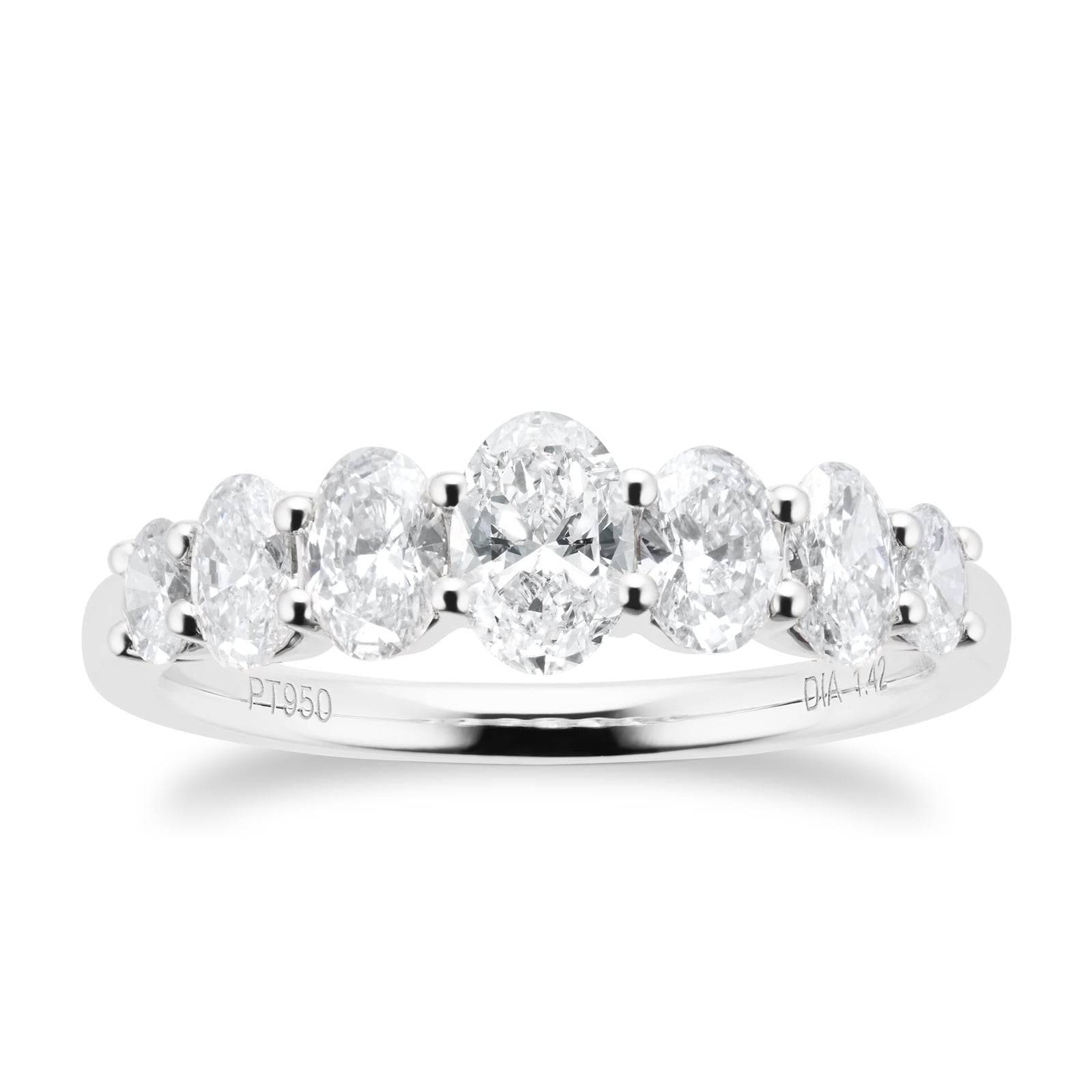 Platinum 1.42cttw Graduated Oval Diamond Eternity Ring - Ring Size O