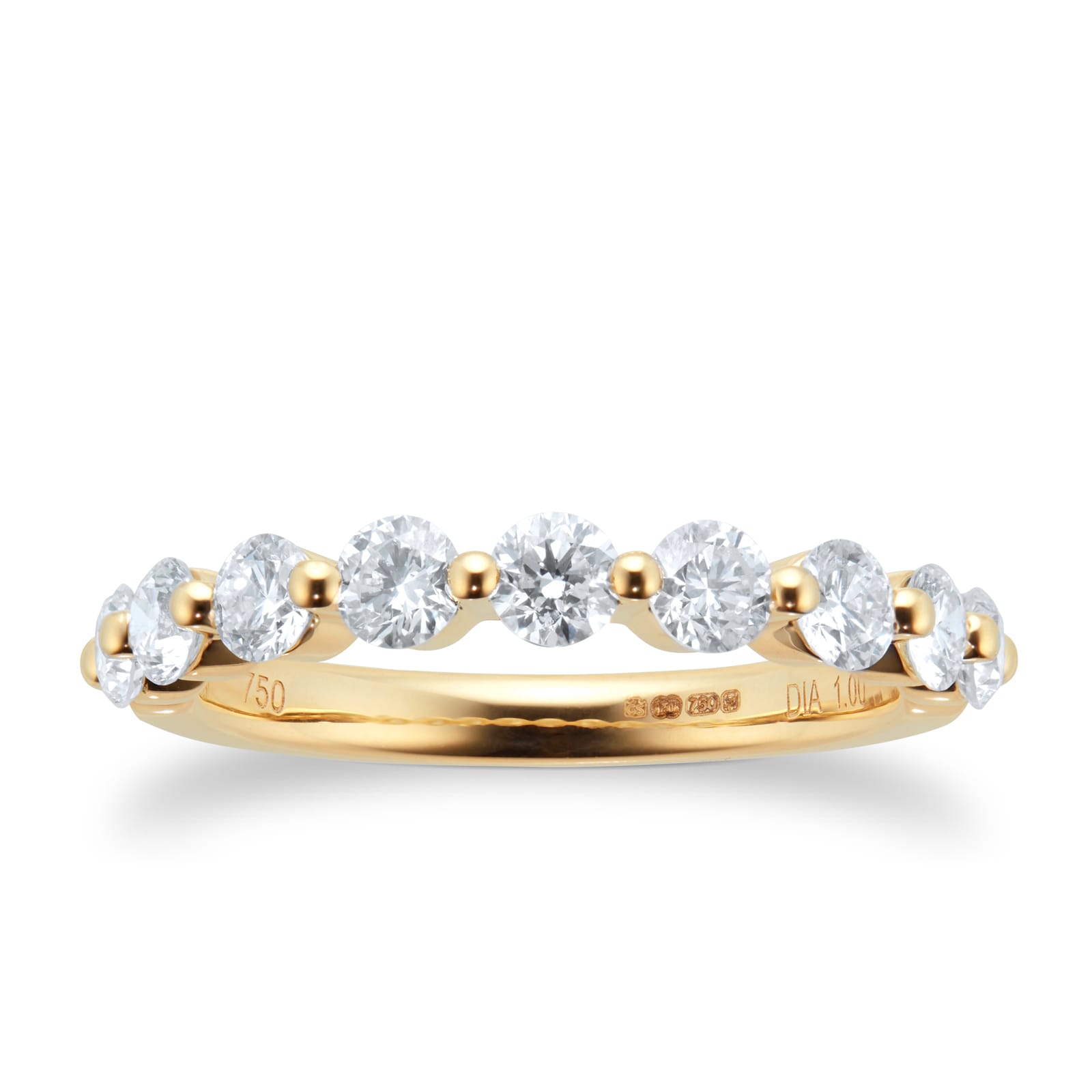 Goldsmiths 18ct Yellow Gold 1.00cttw Claw Stacker Ring Eternity Ring - Ring Size N Goldsmiths 18ct Yellow Gold 1.00cttw Claw Stacker Ring Eternity Ring - Ring Size N