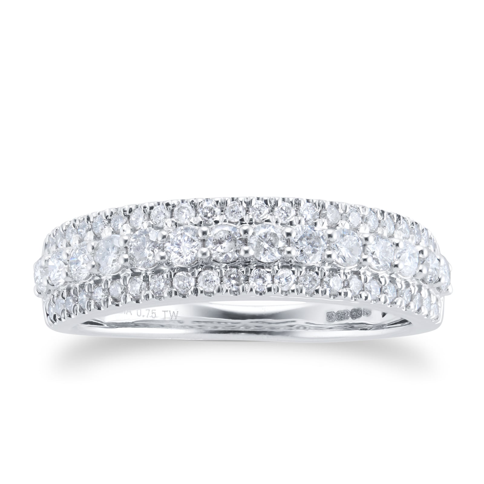 Goldsmiths 18ct White Gold 0.75cttw Diamond Three Row Ring - Ring Size L Goldsmiths 18ct White Gold 0.75cttw Diamond Three Row Ring - Ring Size L
