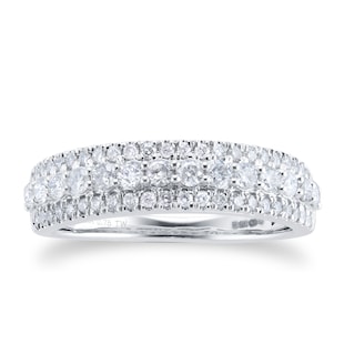 Goldsmiths 18ct White Gold 0.75cttw Diamond Three Row Ring