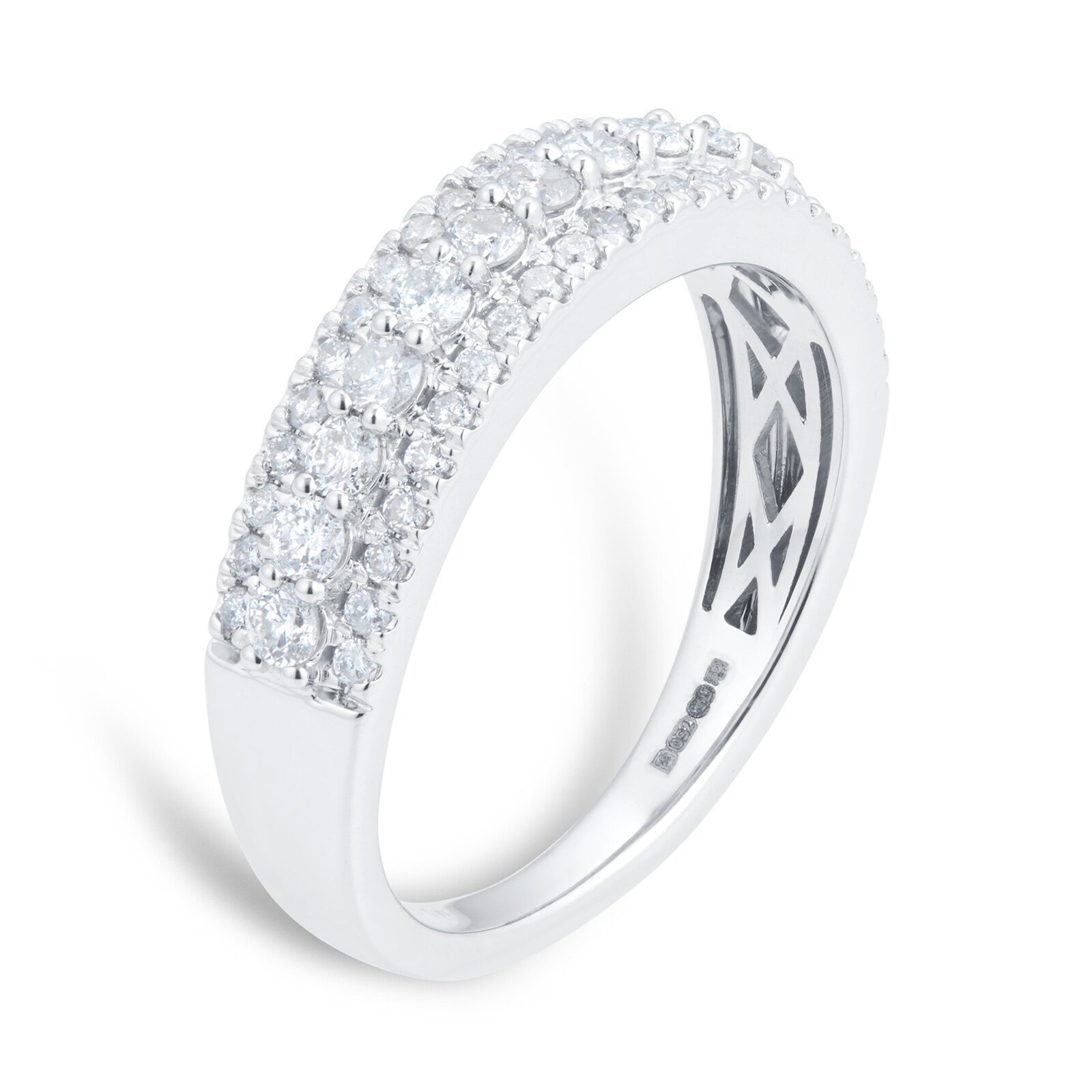 Goldsmiths 18ct White Gold 0.75cttw Diamond Three Row Ring - Ring Size L Goldsmiths 18ct White Gold 0.75cttw Diamond Three Row Ring - Ring Size L