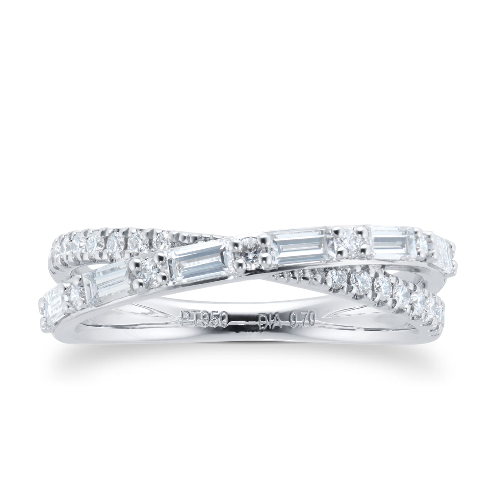 Mappin & Webb Platinum 0.70cttw Cross Over Baguette & Brilliant Cut Diamond Eternity Ring