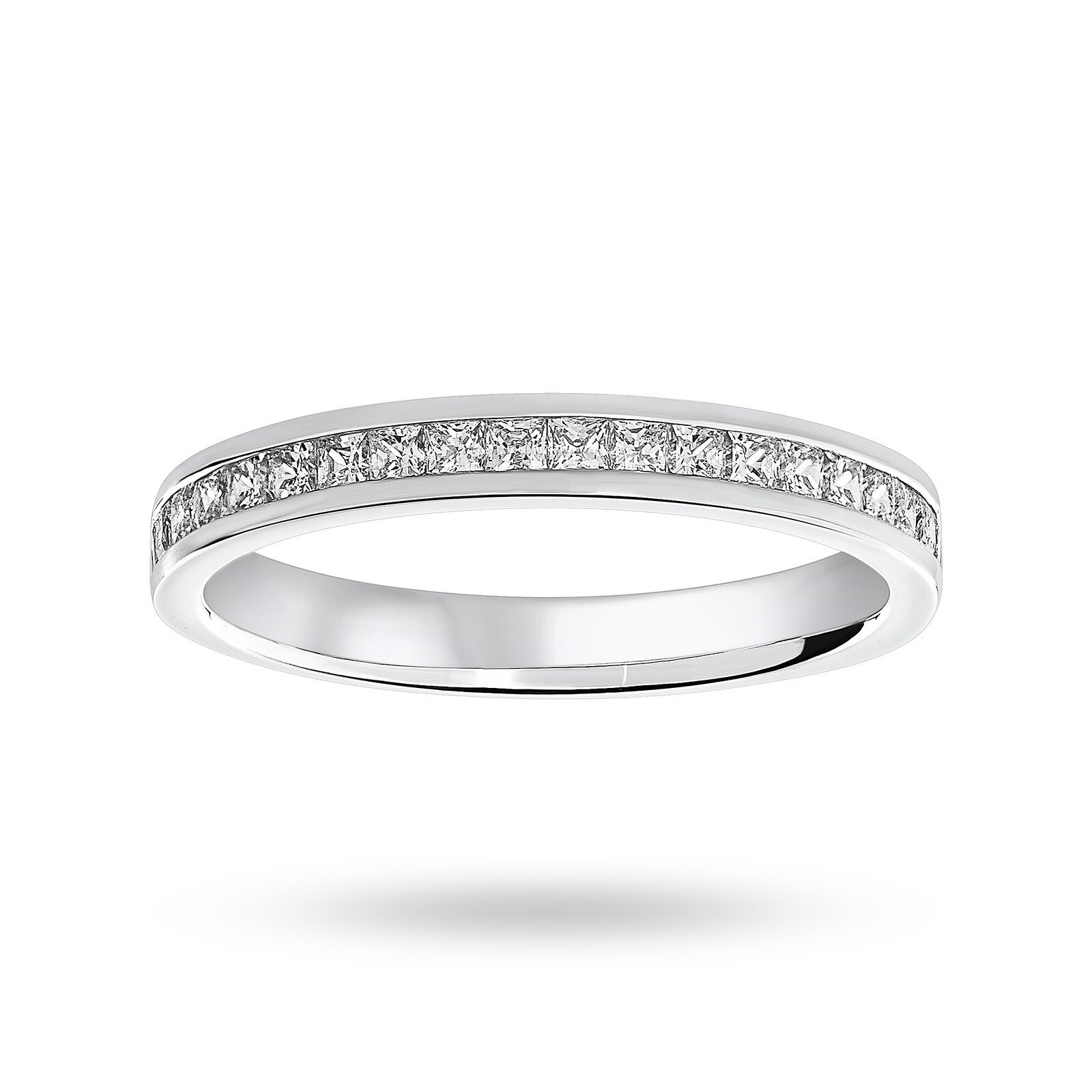 Platinum 0.50cttw Princess Cut Diamond Channel Set Half Eternity Ring - Ring Size Q