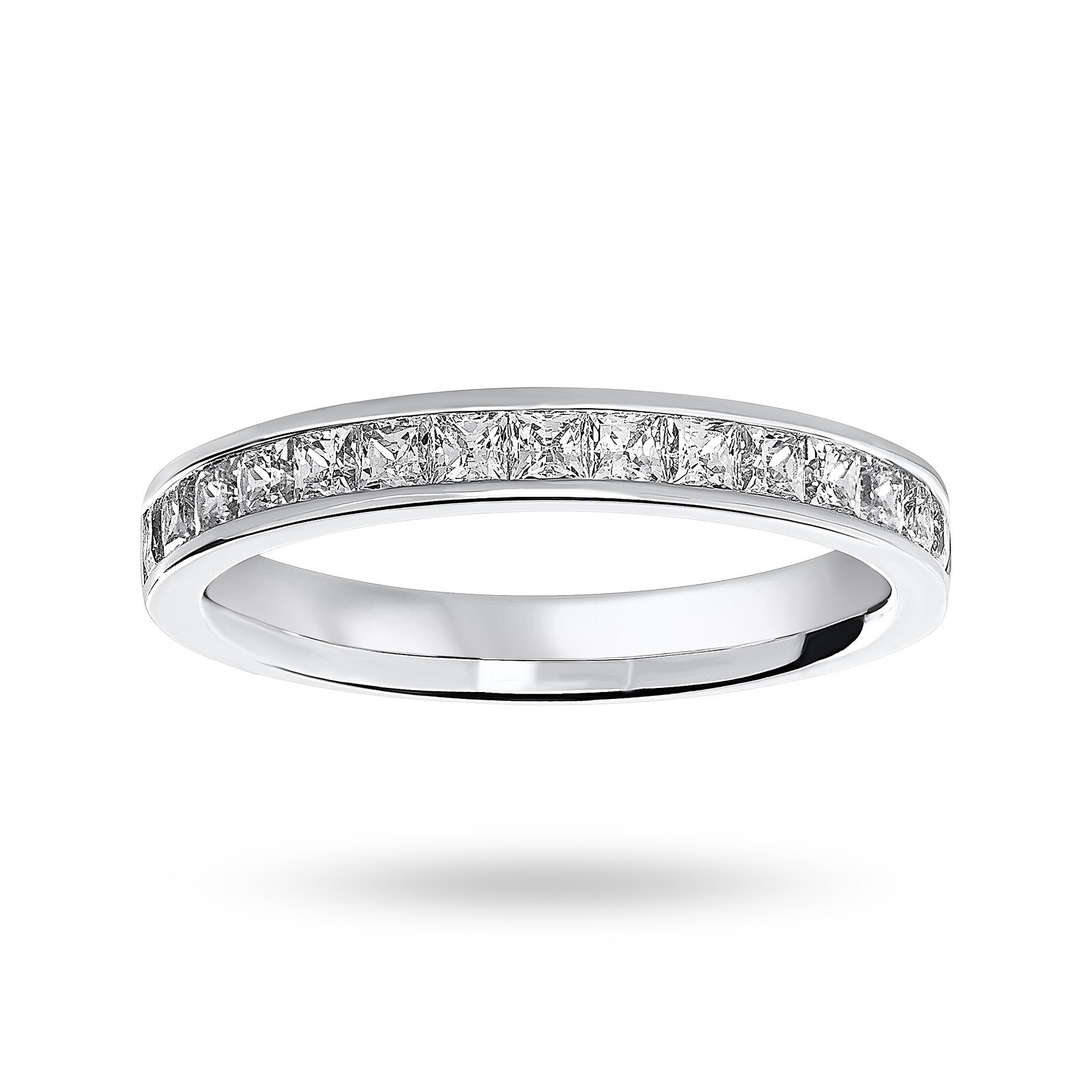 Platinum 0.75cttw Princess Cut Diamond Channel Set Half Eternity Ring - Ring Size T