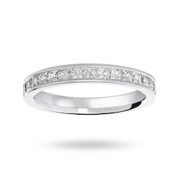 06507014 - Platinum 0.75cttw Princess Cut Diamond Channel Set Half Eternity Ring