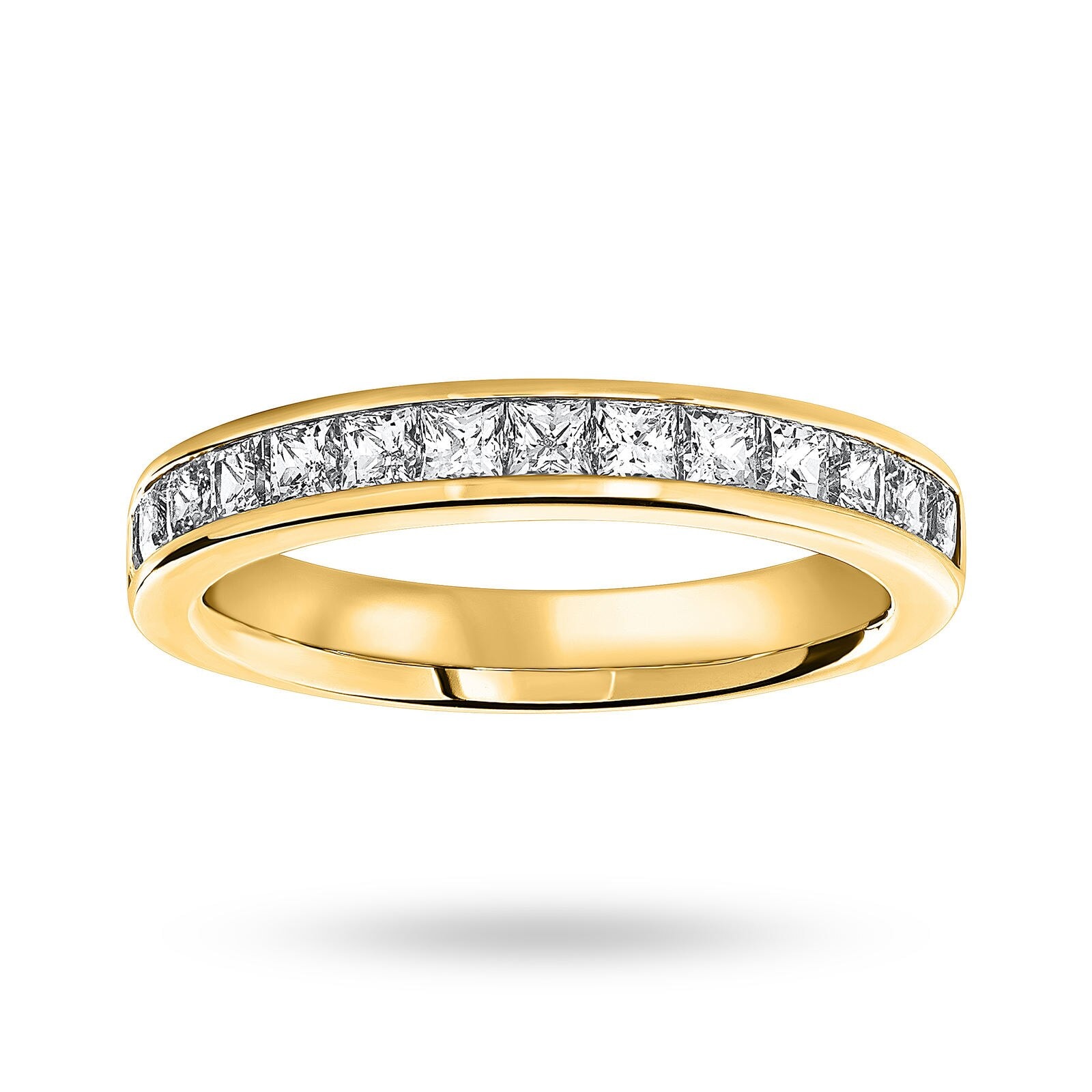 18ct Yellow Gold 1.00cttw Princess Cut Diamond Channel Set Half Eternity Ring - Ring Size Q