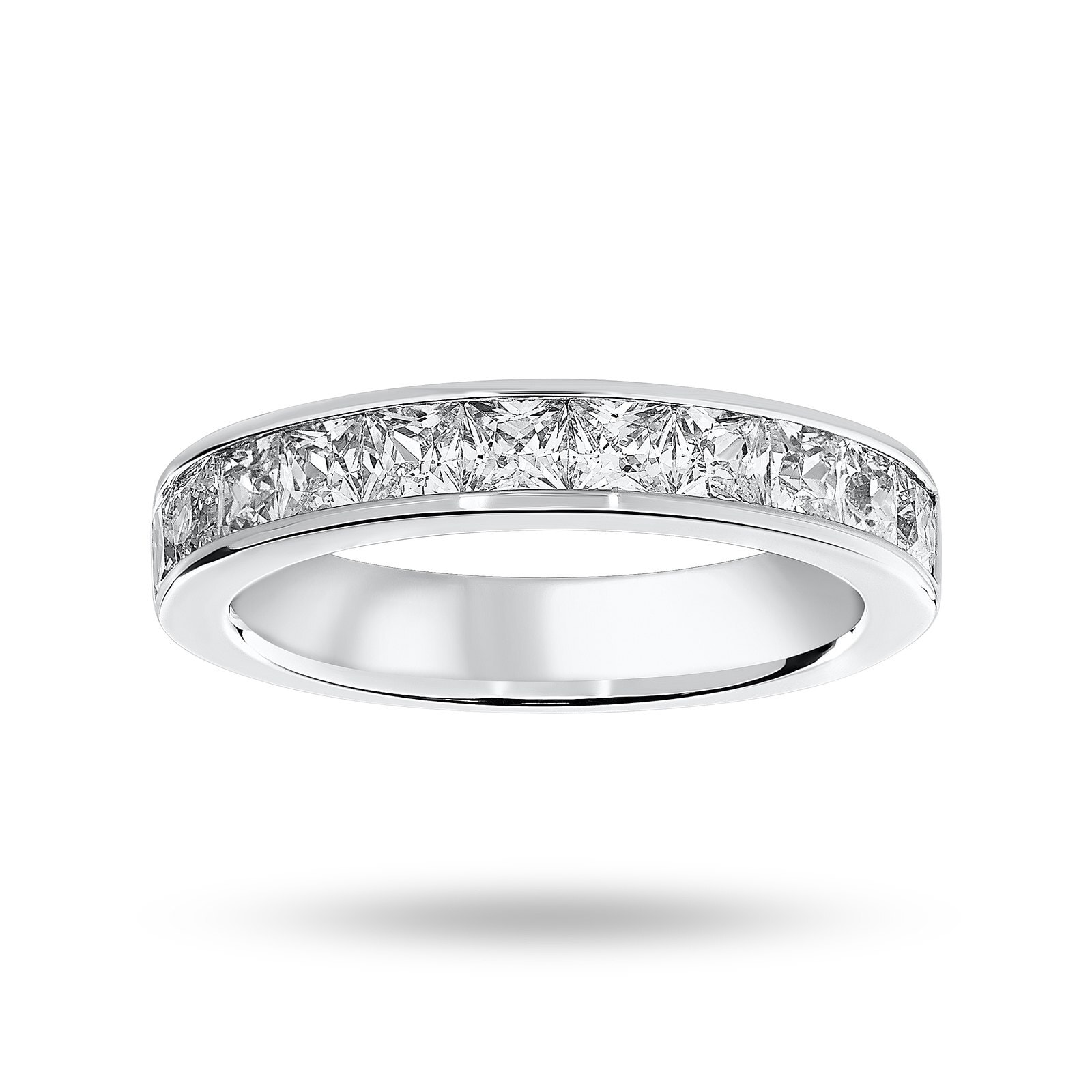 18ct White Gold 1.50cttw Princess Cut Diamond Channel Set Half Eternity Ring - Ring Size J