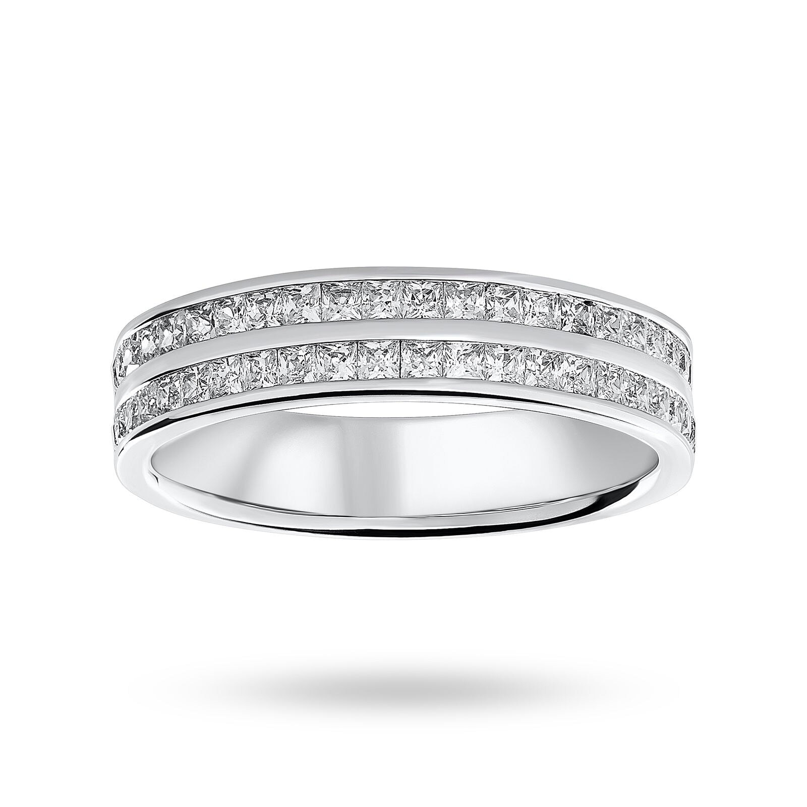 Platinum 0.75cttw Princess Cut Diamond 2 Row Channel Half Eternity Ring - Ring Size Q