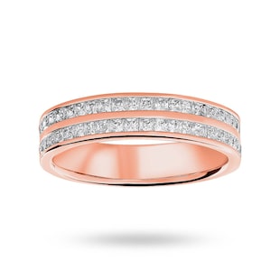Mappin & Webb 18ct Rose Gold 0.75cttw Princess Cut Diamond 2 Row Channel Half Eternity Ring