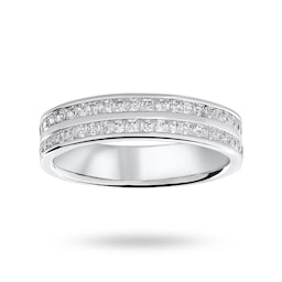 06507033 - 18ct White Gold 0.75cttw Princess Cut Diamond 2 Row Channel Half Eternity Ring