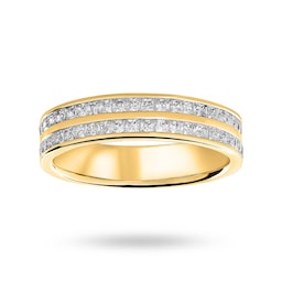 06507034 - 18ct Yellow Gold 0.75cttw Princess Cut Diamond 2 Row Channel Half Eternity Ring