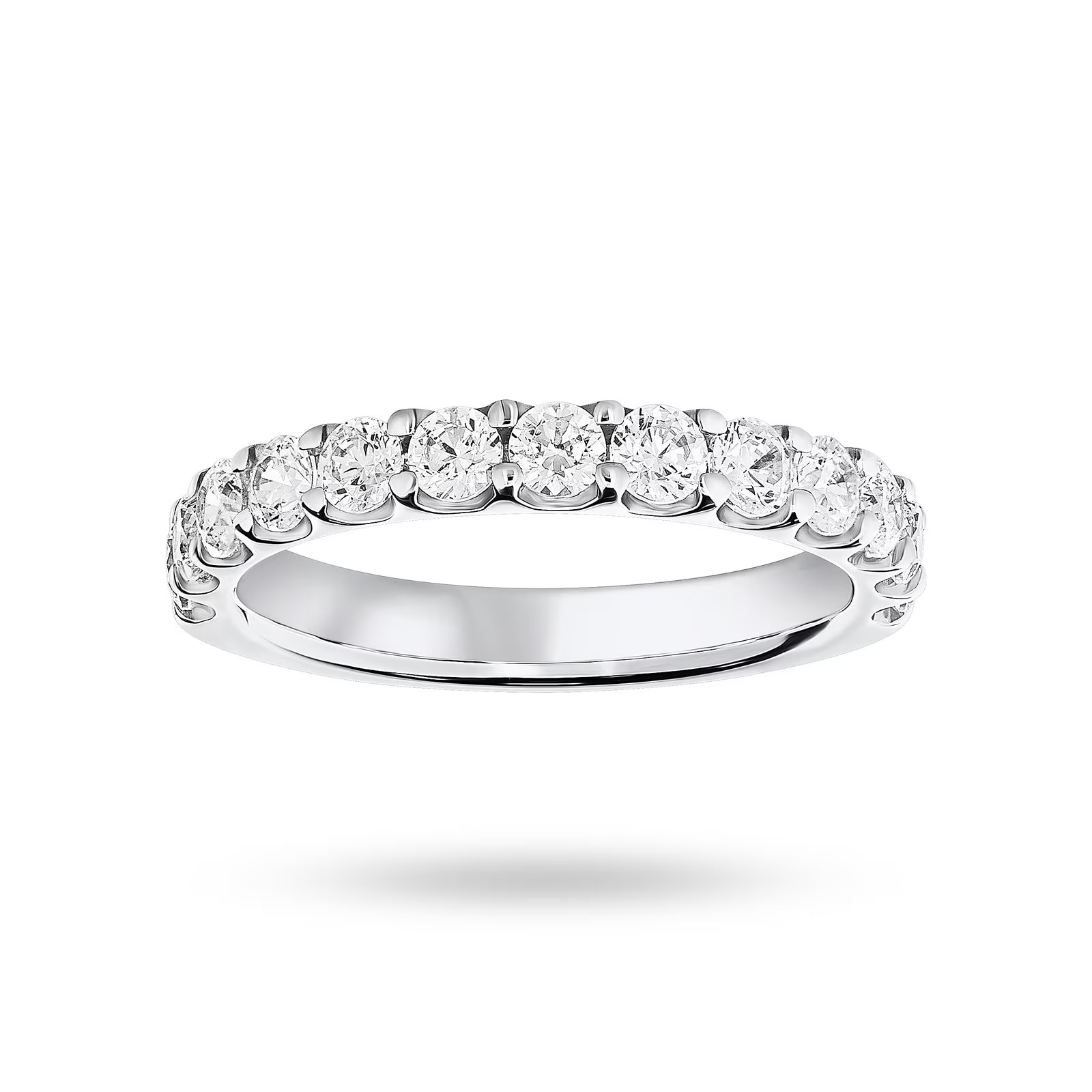 Platinum 1.00cttw Round Brilliant Cut Diamond Claw Set Half Eternity Ring - Ring Size V