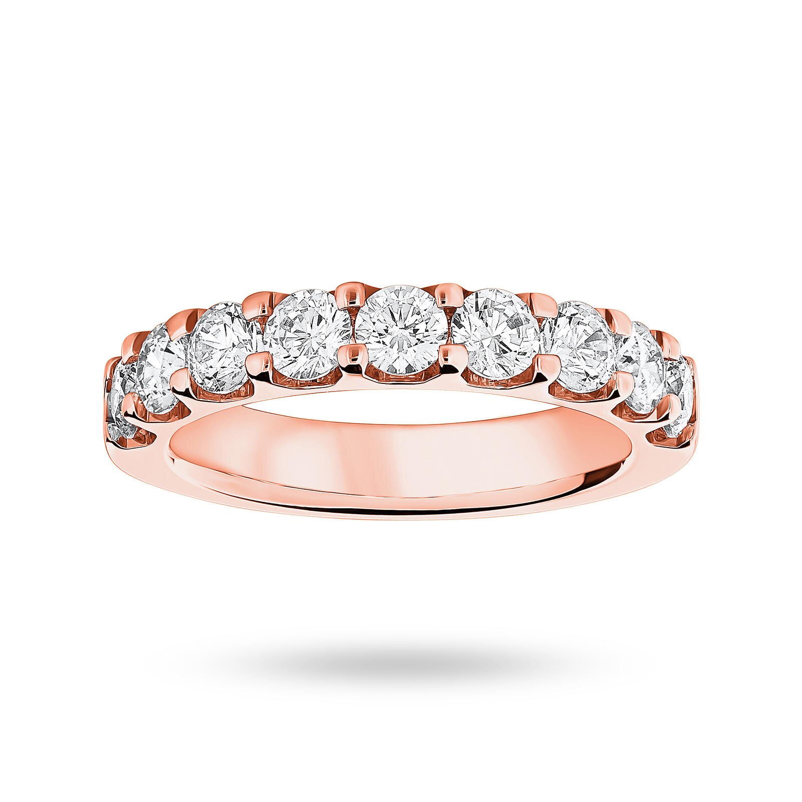 18ct Rose Gold 1.45cttw Round Brilliant Cut Diamond Claw Set Half Eternity Ring - Ring Size N