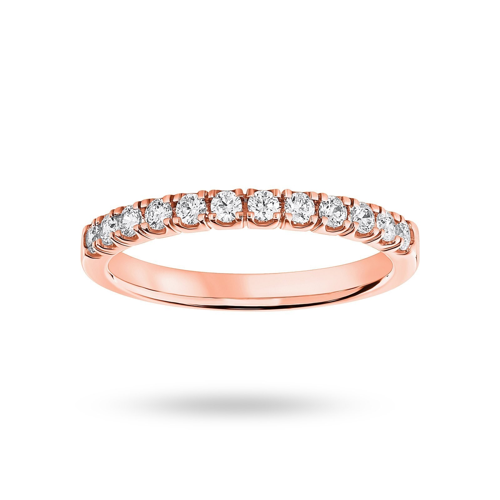 18ct Rose Gold 0.75cttw Round Brilliant Cut Diamond 4 Claw Set Half Eternity Ring - Ring Size J